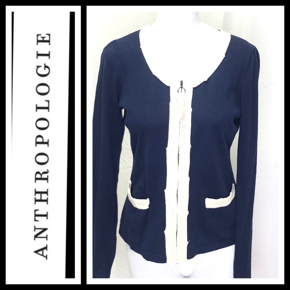 Anthropologie HWR Navy Cardigan Sweater - Picture 1 of 8